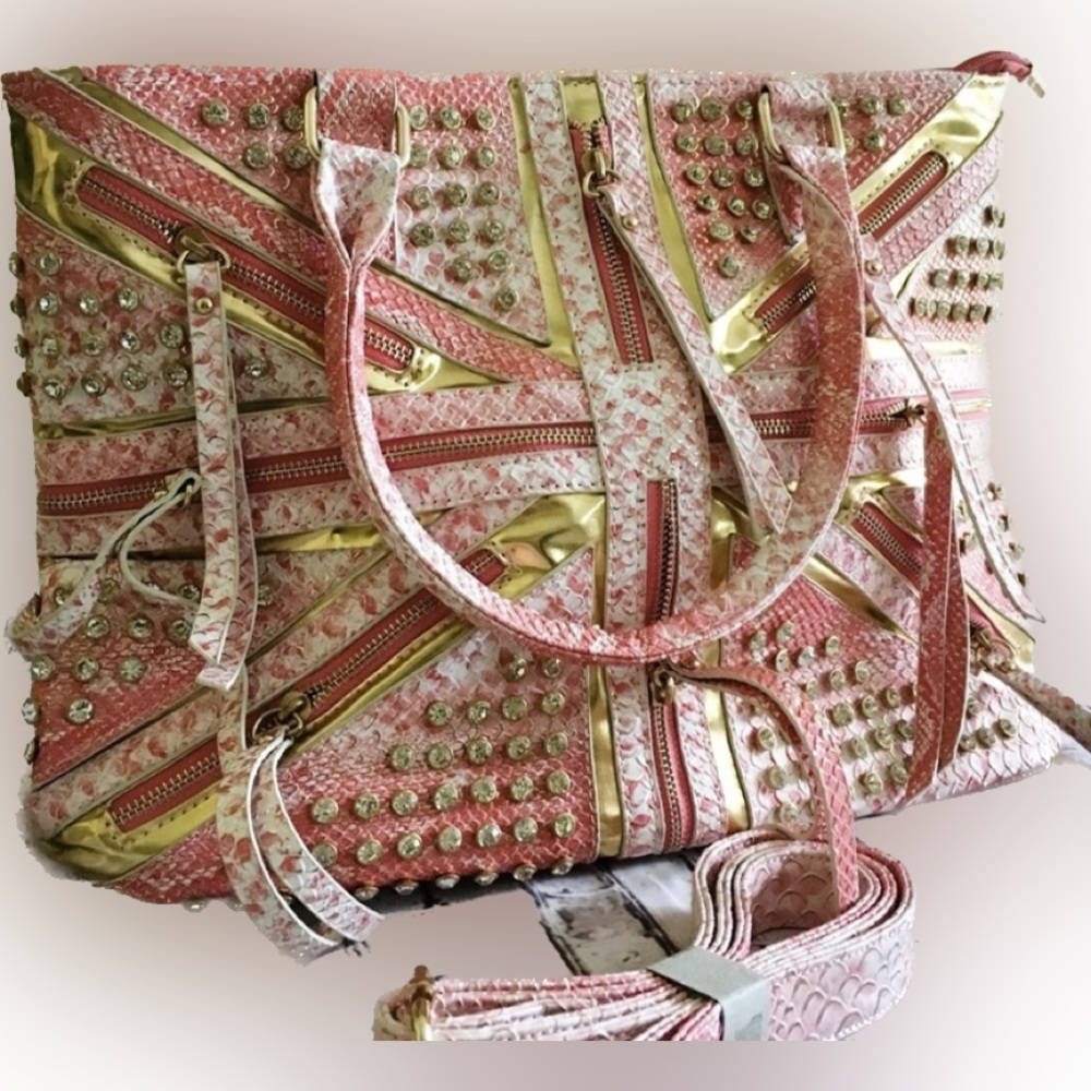 New handbag faux leather pink gold